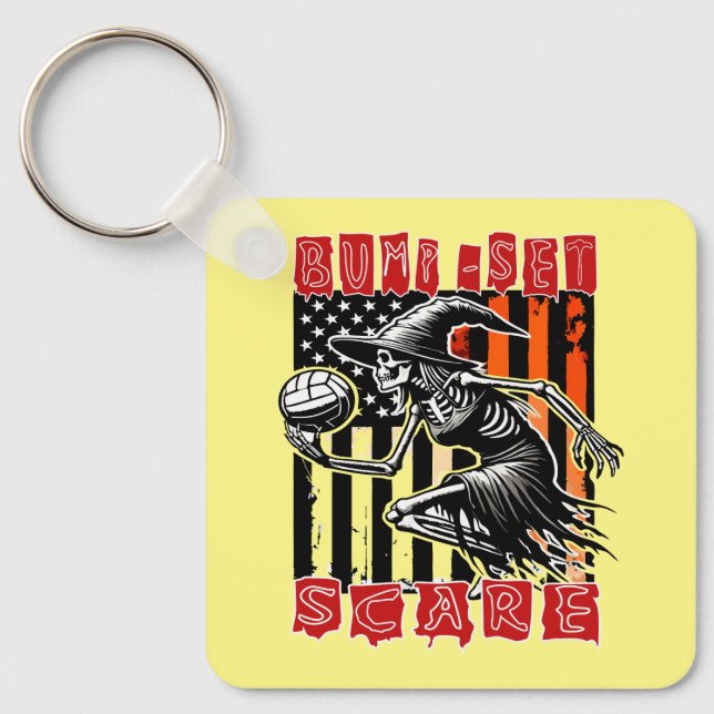 Spooky Volleyball: Bump Set Scare Designs Key Ring (Front)