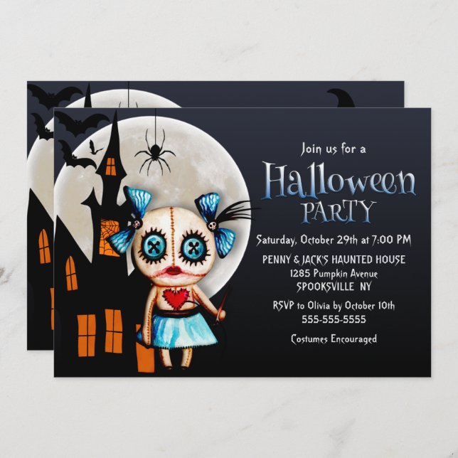 Spooky Voodoo Doll Halloween Party Invitation (Front/Back)
