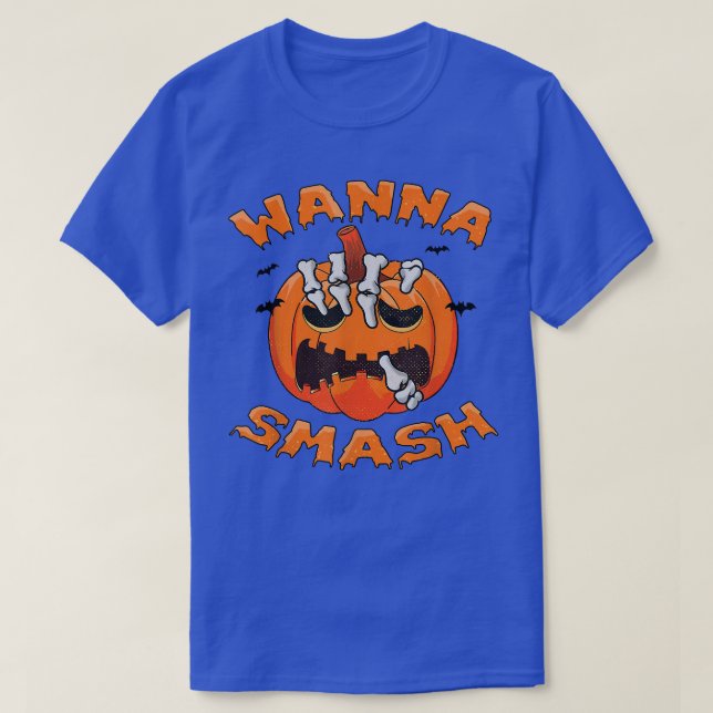Spooky Wanna Smash Pumpkin Skeleton outfit For Hal T-Shirt (Design Front)