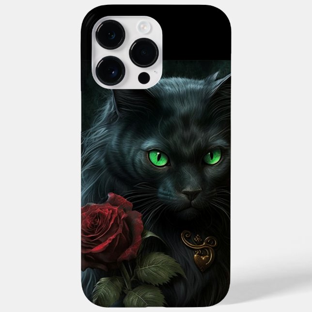SPOOKY WATERCOLOR BLACK CAT WITH SINGLE RED ROSE Case-Mate iPhone CASE (Back)