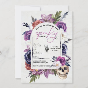 Spooky Watercolor Flowers Halloween Invitation