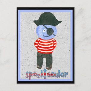 Spooky Watercolor Halloween Pirate Postcard