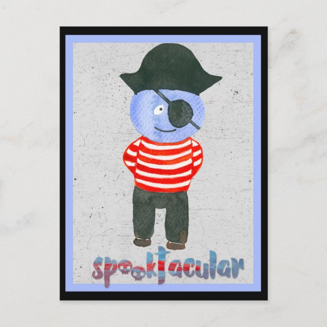 Spooky Watercolor Halloween Pirate Postcard (Front)