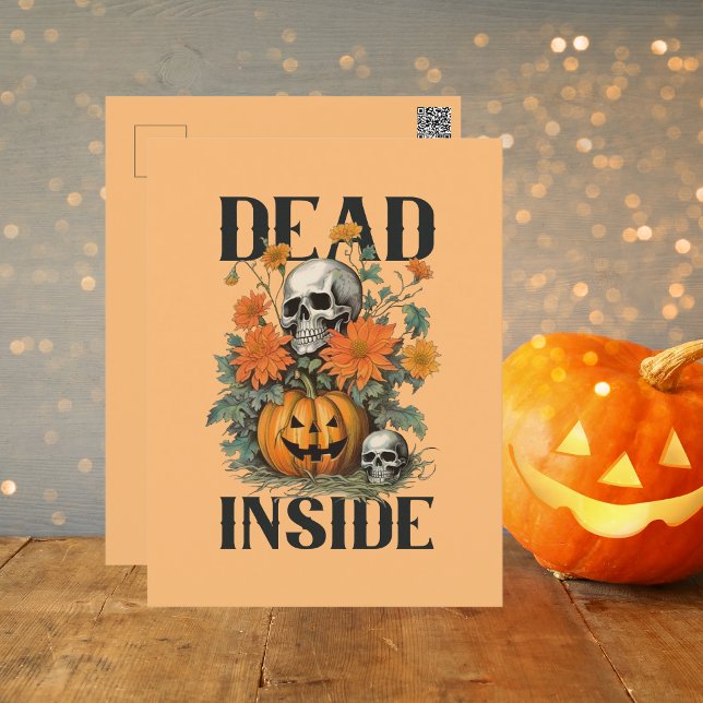 Spooky Watercolor Skeleton and Pumpkin Halloween Postcard (Creator Uploaded)