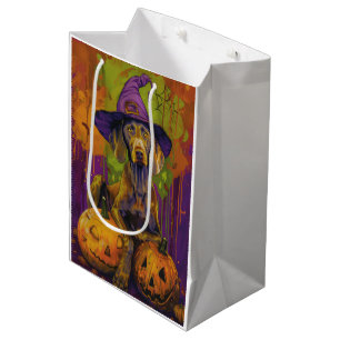 Spooky Weimaraner Dog Halloween Witch And Pumpkin Medium Gift Bag