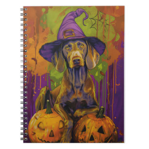 Spooky Weimaraner Dog Halloween Witch And Pumpkin Notebook