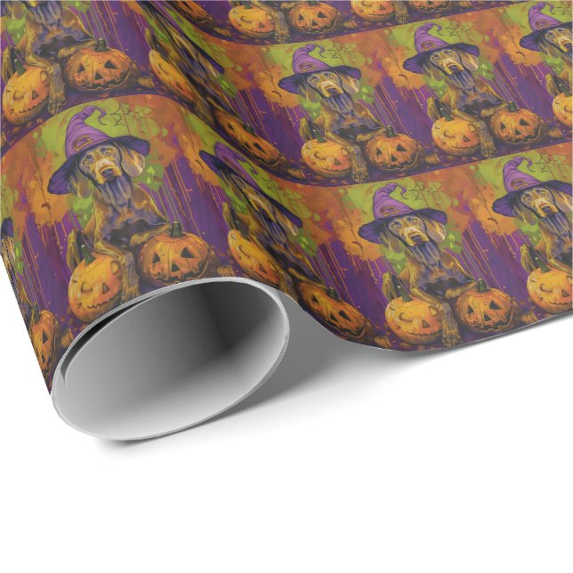 Spooky Weimaraner Dog Halloween Witch And Pumpkin  Wrapping Paper (Roll Corner)