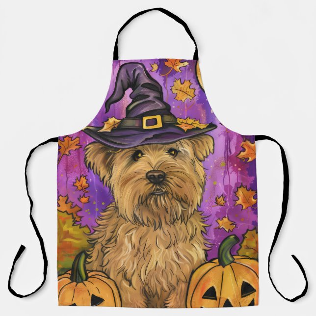 Spooky Wheaten Terrier Dog Halloween Witch Pumpkin Apron (Front)
