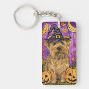 Spooky Wheaten Terrier Dog Halloween Witch Pumpkin Key Ring