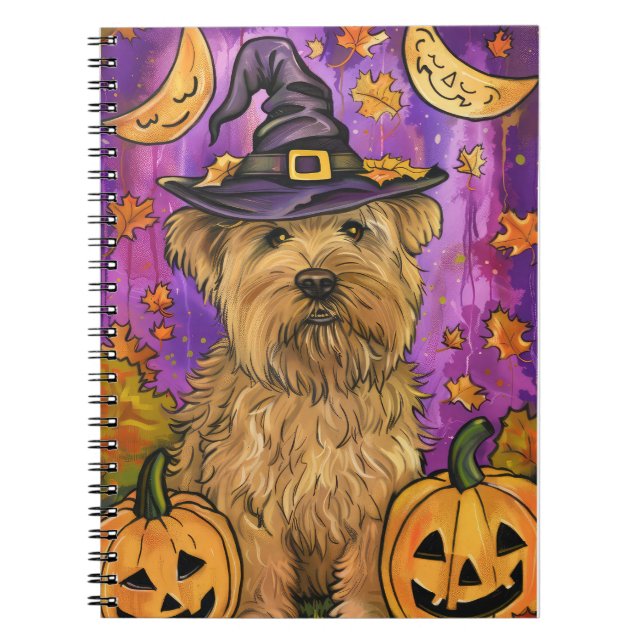 Spooky Wheaten Terrier Dog Halloween Witch Pumpkin Notebook (Front)