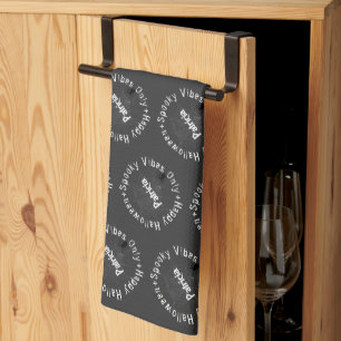 Spooky Whimsical Black White Happy Halloween Party Tea Towel