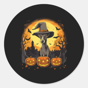 Spooky Whippet Dog Witch Halloween Classic Round Sticker