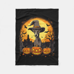 Spooky Whippet Dog Witch Halloween Fleece Blanket