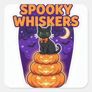 Spooky Whiskers Sticker — Black Cat Pumpkins