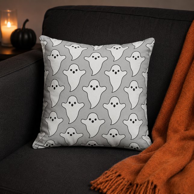 Spooky White Ghost Pattern Light Grey Cushion (Creator Uploaded)