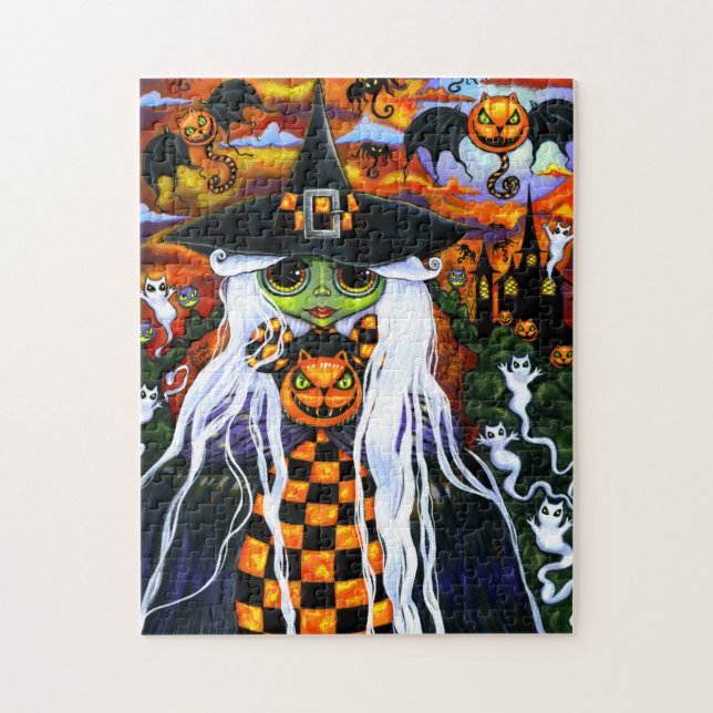Spooky White Haired Halloween Witch Big Eyes Jigsaw Puzzle (Vertical)