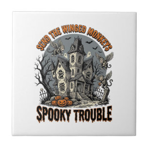 Spooky Winged Monkeys Haunted Halloween Shirt_1 Ceramic Tile