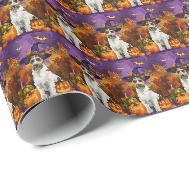 Spooky Wirefox Terrier Dog Halloween Witch Pumpkin Wrapping Paper (Roll Corner)