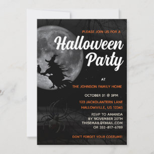 Spooky Witch and Spider Halloween Party   Invitation