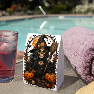 Spooky Witch, Black Cat & Pumpkins Halloween Magic