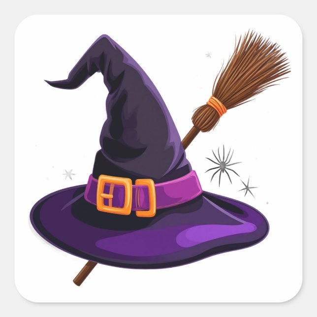 Spooky Witch Broom Halloween 👻 Square Sticker (Front)