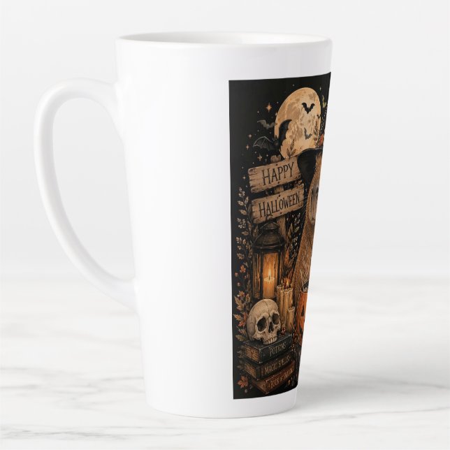 Spooky Witch Capybara Halloween Latte Mug (Left)