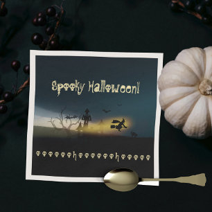 Spooky Witch Castle Bat Skull Halloween Party Napkin