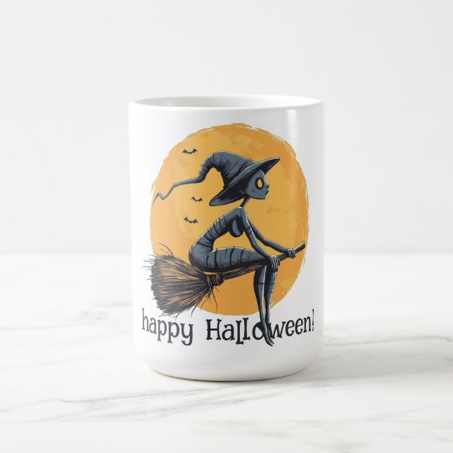 Spooky Witch Flying on Her Broom Coffee Mug (Center)