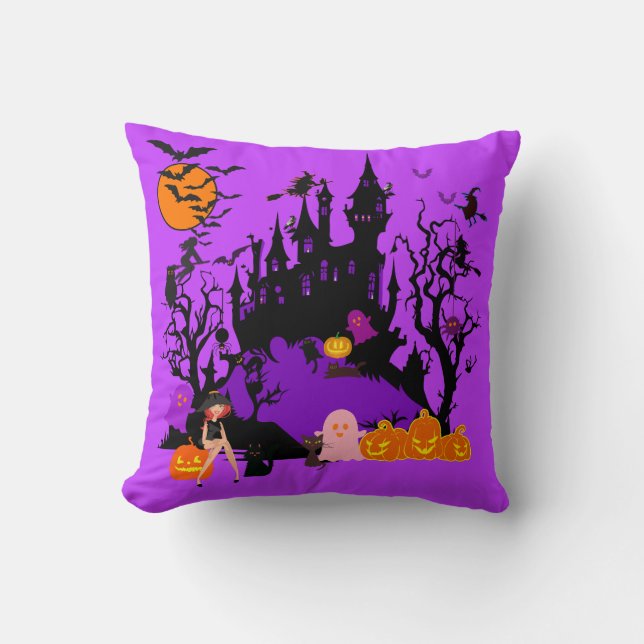 Spooky Witch & Friends Cushion (Front)