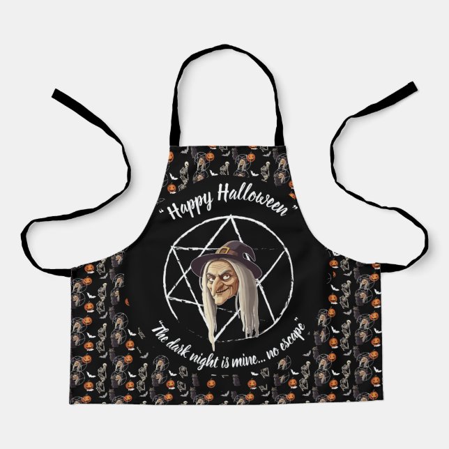 Spooky Witch Halloween Apron- black- 🎃👻 Apron (Front)