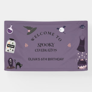 Spooky witch Halloween Birthday Party Banner