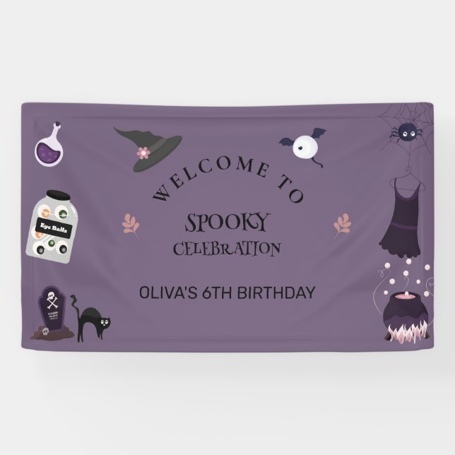 Spooky witch Halloween Birthday Party   Banner (Horizontal)