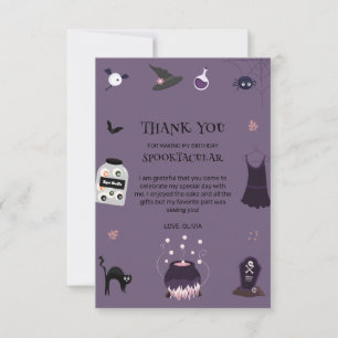 Spooky witch Halloween Birthday Party  Thank You Card