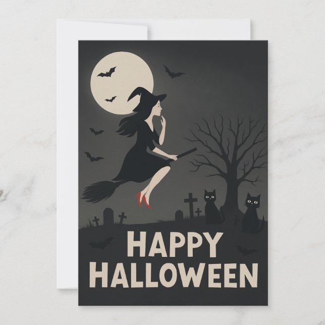 Spooky Witch Halloween Greeting Card (Front)