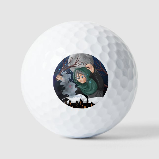  Spooky Witch & Haunted House Halloween🌙 Golf Balls (Front)