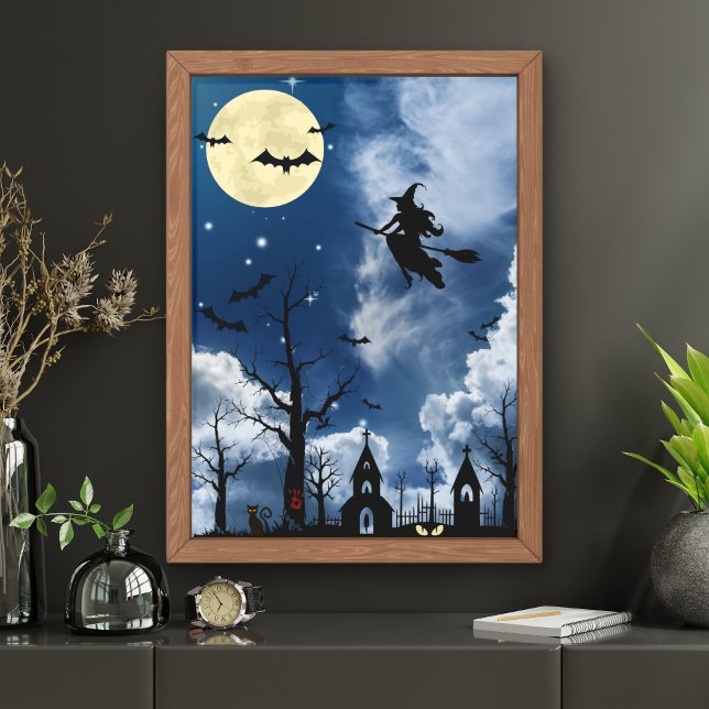 Spooky Witch Moon Halloween Wall Art Poster (Bedroom)