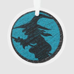 Spooky Witch on Blue Design Ornament