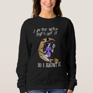 spooky witch on broom Halloween women youth Sweatshirt