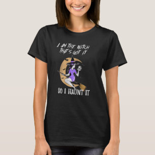 spooky witch on broom Halloween women youth T-Shirt