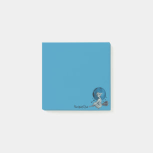 Spooky Witch on Broomstick Blue Post-it Notes