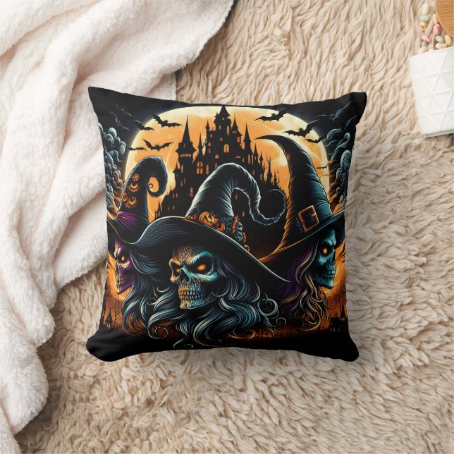 Spooky witches gather under a full moon backdrop cushion (Blanket)