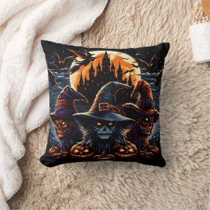 Spooky witches gathering on Halloween night Cushion