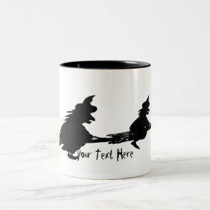 spooky witches on broomsticks fun for halloween Two-Tone coffee mug