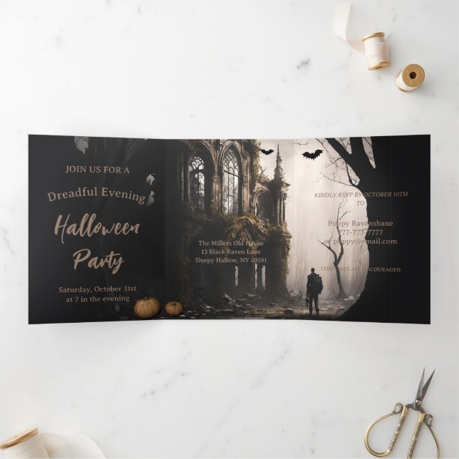 Spooky Witching Hour Halloween Party Tri-Fold Invitation (Inside)