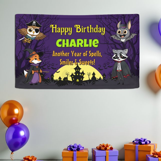 Spooky Woodland Animals in Costume Happy Birthday Banner (Creator Uploaded)
