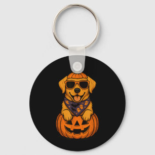 Spooky Yellow Labrador Retriever Pumpkin Halloween Key Ring
