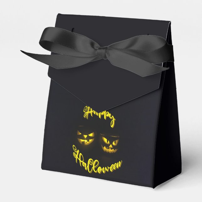 Spooky yellows Happy Halloween pumpkin face black Favour Box (Front Side)