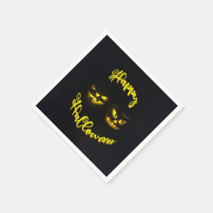 Spooky yellows Happy Halloween pumpkin faces Napkin