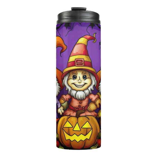 Spooky Yet Adorable Happy Skeleton Gnomes Thermal Tumbler (Front)