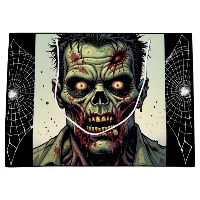 Spooky Zombie and Spiderwebs Halloween Large Gift Bag (Front)